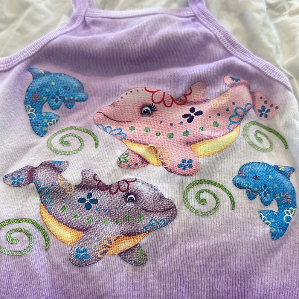 Vintage Say It With Love Purple Tie Dye Dolphin Print Baby Tank